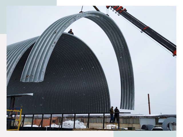 Полукруглые ангары в Щекино